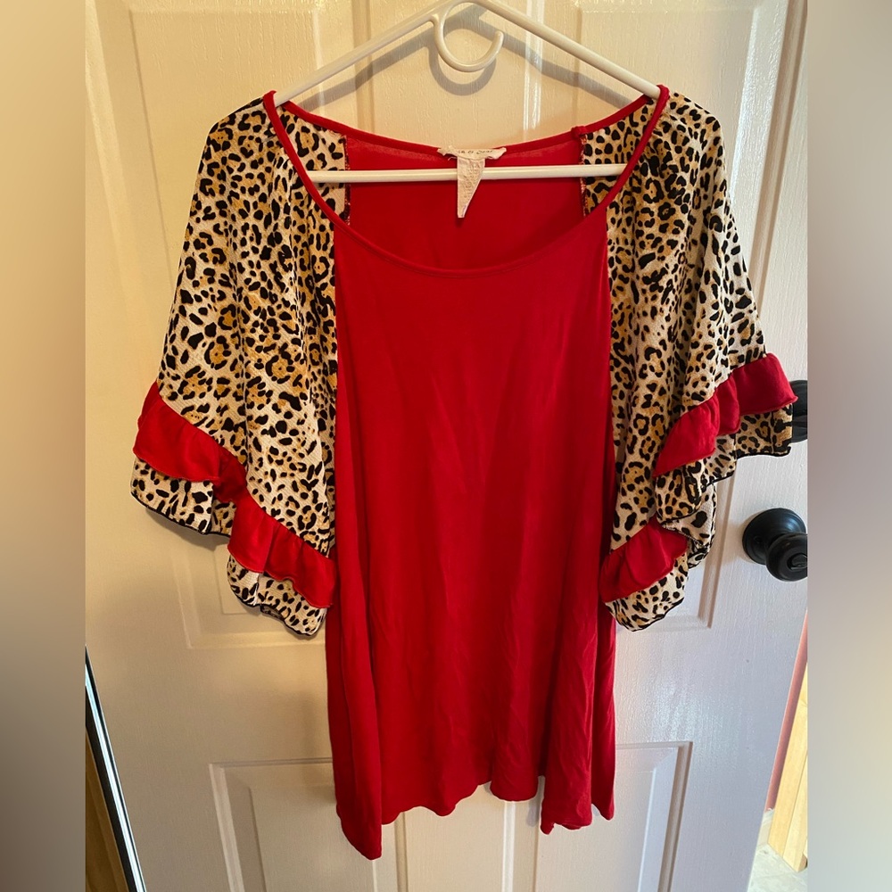 Red Leopard Print Women's Top